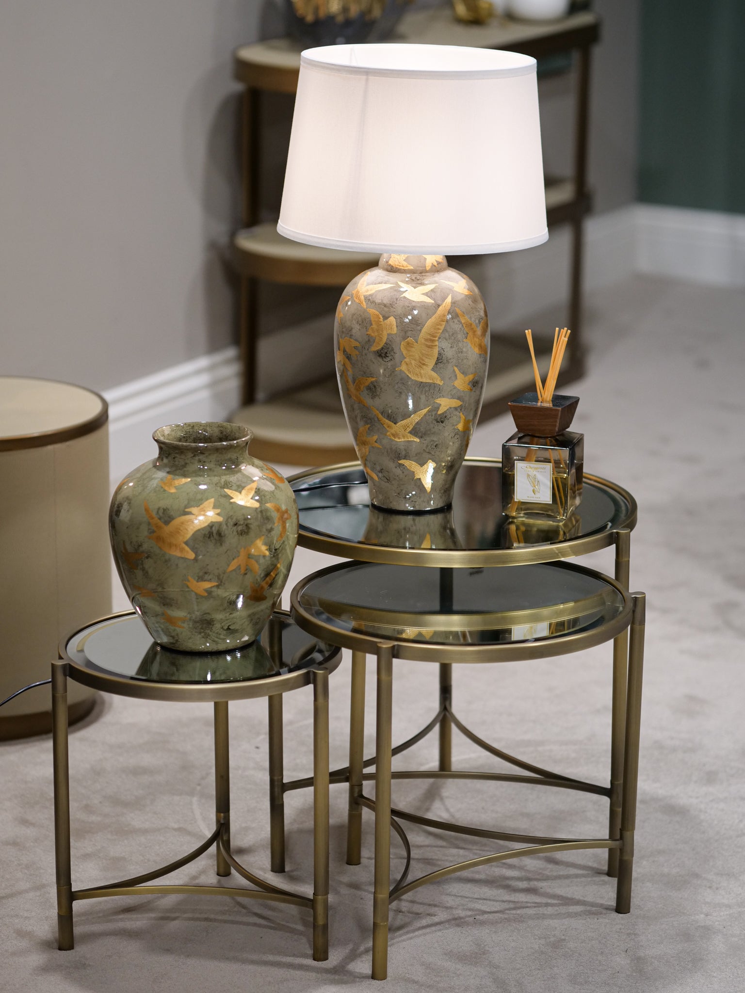 Brookville Brass Mirror Tables Set/3